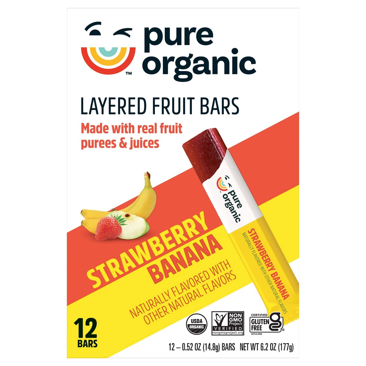 slide 1 of 29, Pure Organic Layered Fruit Bars, Strawberry Banana, 6.2 oz, 12 Count, 6.2 oz