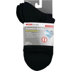slide 1 of 1, CVS Health Cvs Diabetic Comfort Socks Ankle Length Unisex, 2 Pairs, Black, S/M, 2 ct