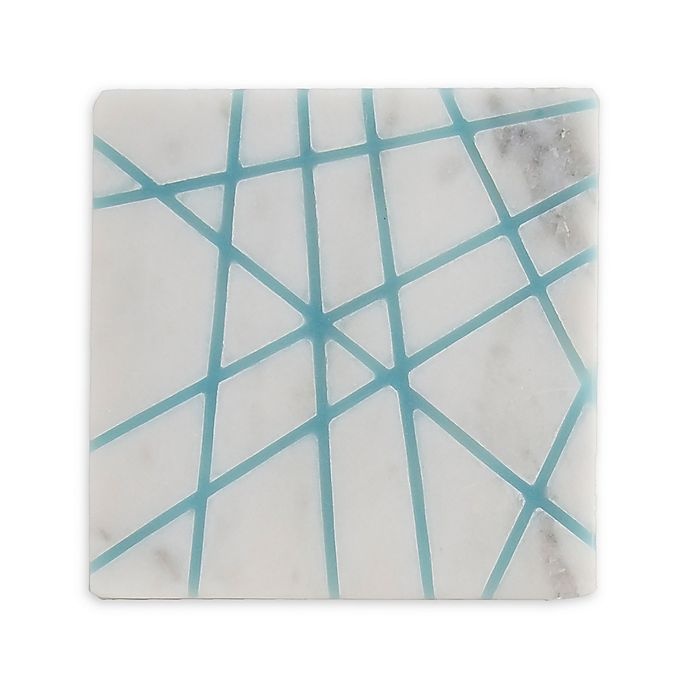 slide 1 of 1, Thirstystone Resin Inlay Marble Coasters - Blue/White, 4 ct