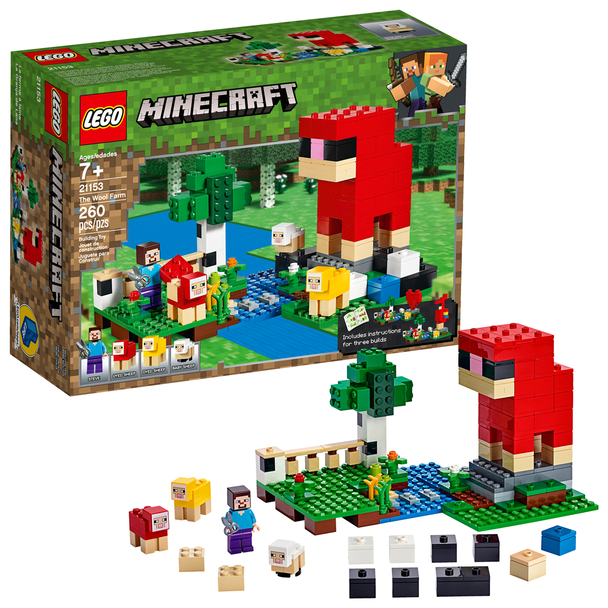 slide 1 of 7, LEGO Minecraft The Wool Farm 21153 Building Set with Toy Sheep and Steve Minifigure, 1 ct