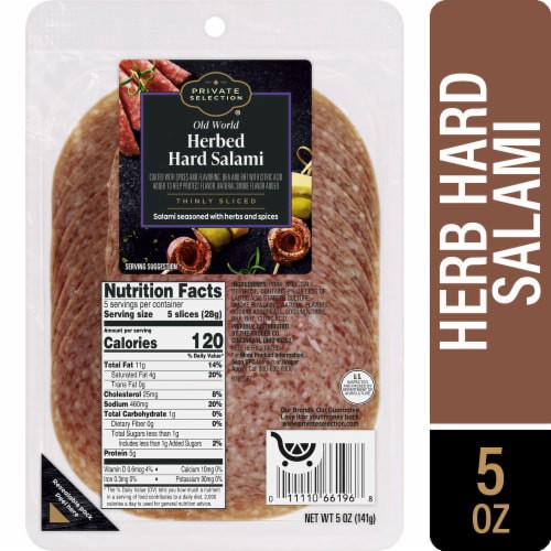 slide 1 of 1, Private Selection Thinly Sliced Herb Hard Salami, 5 oz
