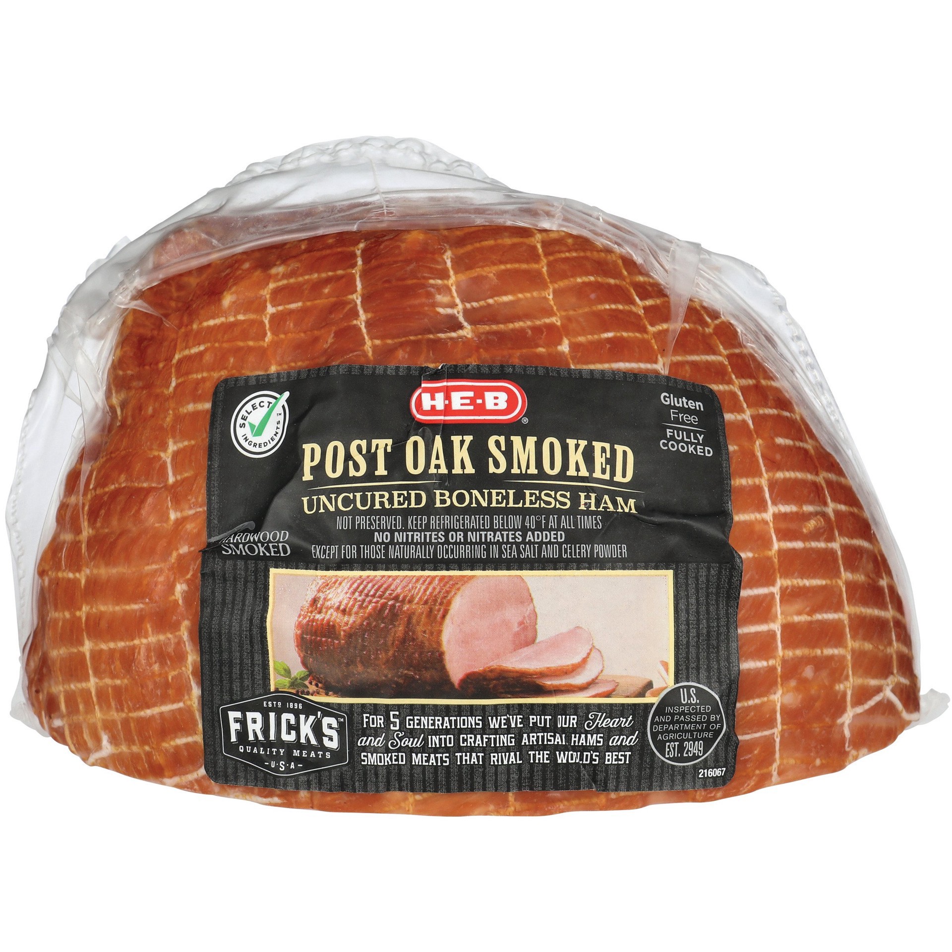 slide 1 of 1, H-E-B Post Oak Smoked Boneless Uncured Half Ham, per lb