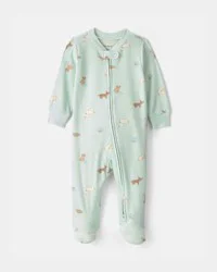 Carters Baby Girl Pets Cotton 2-Way Zip Sleep & Play Pajamas - Green Green 6M