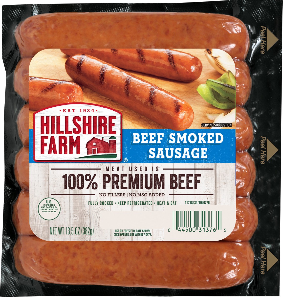 slide 5 of 6, Hillshire Farm Beef Smoked Sausage Links, 6 Count, 382.72 g