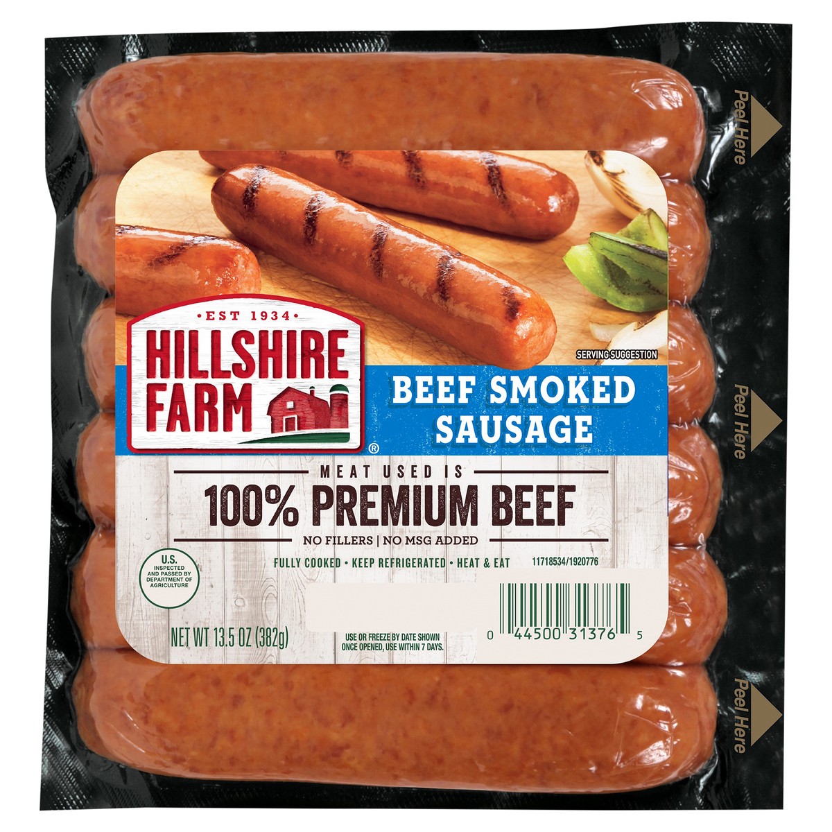 slide 6 of 6, Hillshire Farm Beef Smoked Sausage Links, 6 Count, 382.72 g