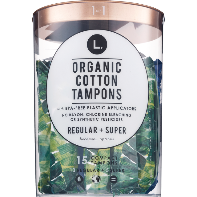 slide 1 of 1, L. Organic Cotton Regular/Super Compact Tampons, 15 ct