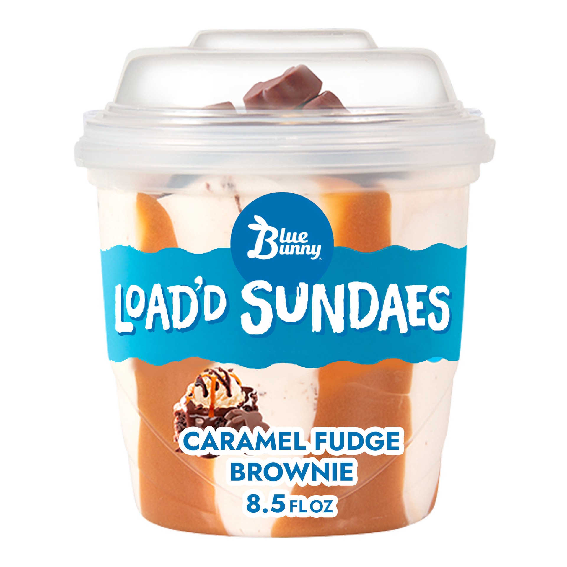 slide 1 of 1, Blue Bunny Load'd Sundaes Caramel Fudge Brownie, Frozen Dessert Cup, 8.5 fl oz, 8.50 fl oz