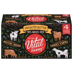 Vital Farms 90% Grass-Fed Pasture-Raised Unsalted Butter 4 - 0.25 lb Sticks