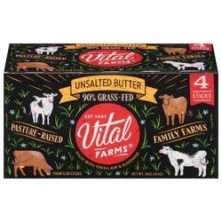 Vital Farms 90% Grass-Fed Pasture-Raised Unsalted Butter 4 - 0.25 lb Sticks