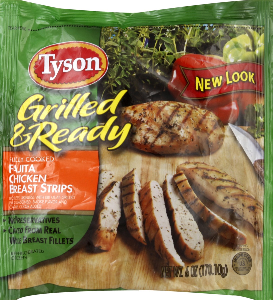 slide 4 of 6, TYSON GRILLED AND READY FC, Fajita Chicken Breast Strips, Boneless, Skinless with Rib Meat, 170.10 g