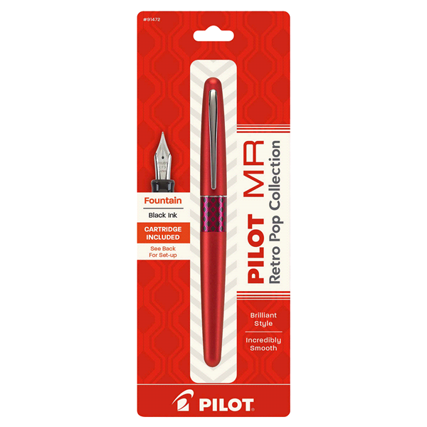 slide 1 of 1, Pilot Metropolitan Retro Pop Collection Fountain ink pen, Fine point, Black ink, Red Wave barrel, 1 ct