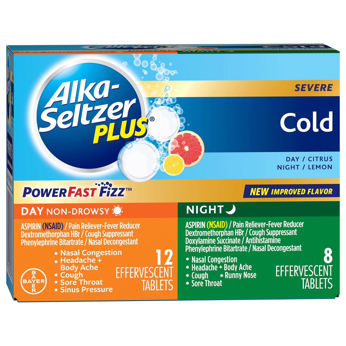 slide 2 of 8, Alka-Seltzer Plus Severe Cold Effervescent Tablets Day/Citrus Night/Lemon 20 ea, 20 ct