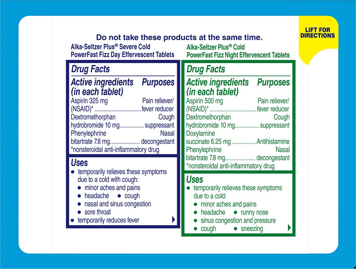 slide 4 of 8, Alka-Seltzer Plus Severe Cold Effervescent Tablets Day/Citrus Night/Lemon 20 ea, 20 ct