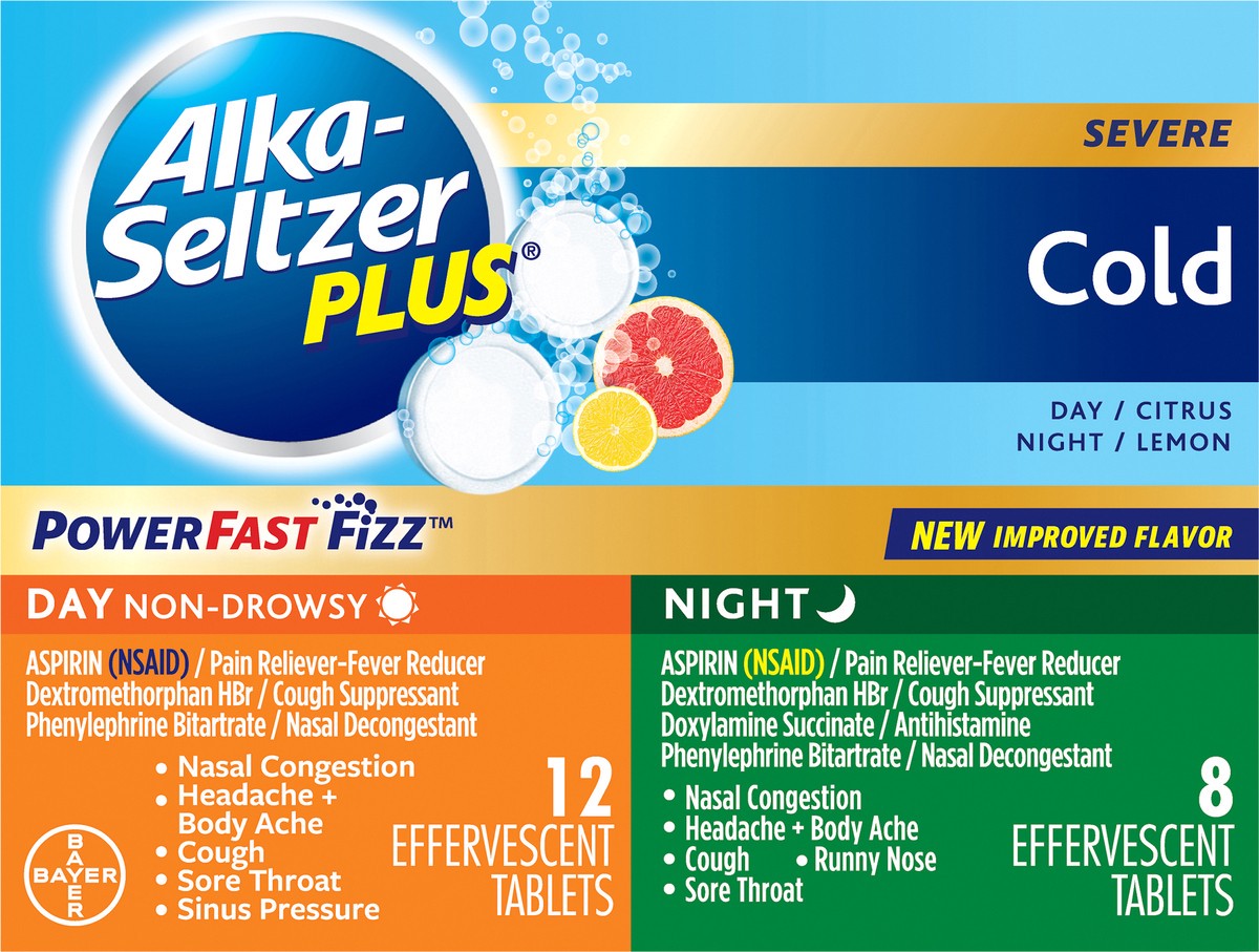 slide 5 of 8, Alka-Seltzer Plus Severe Cold Effervescent Tablets Day/Citrus Night/Lemon 20 ea, 20 ct