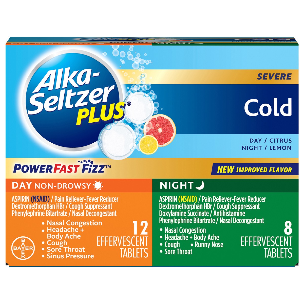 slide 1 of 8, Alka-Seltzer Plus Severe Cold Effervescent Tablets Day/Citrus Night/Lemon 20 ea, 20 ct