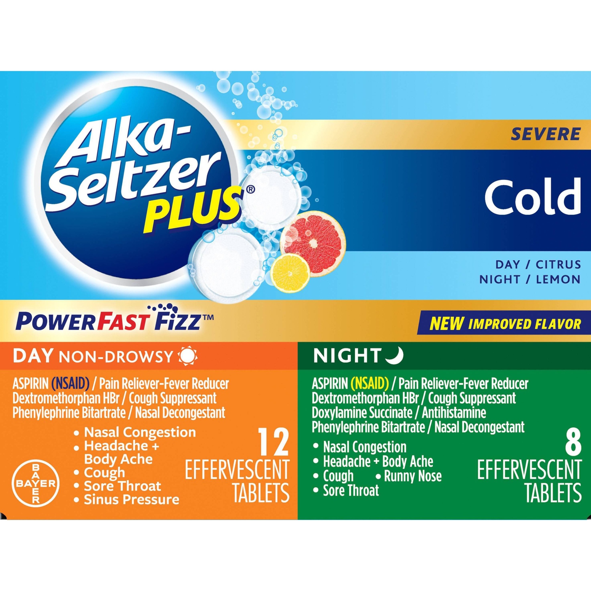 slide 1 of 9, Alka-Seltzer Plus Lemon Citrus Cold Day and Night Tablets, 20 ct