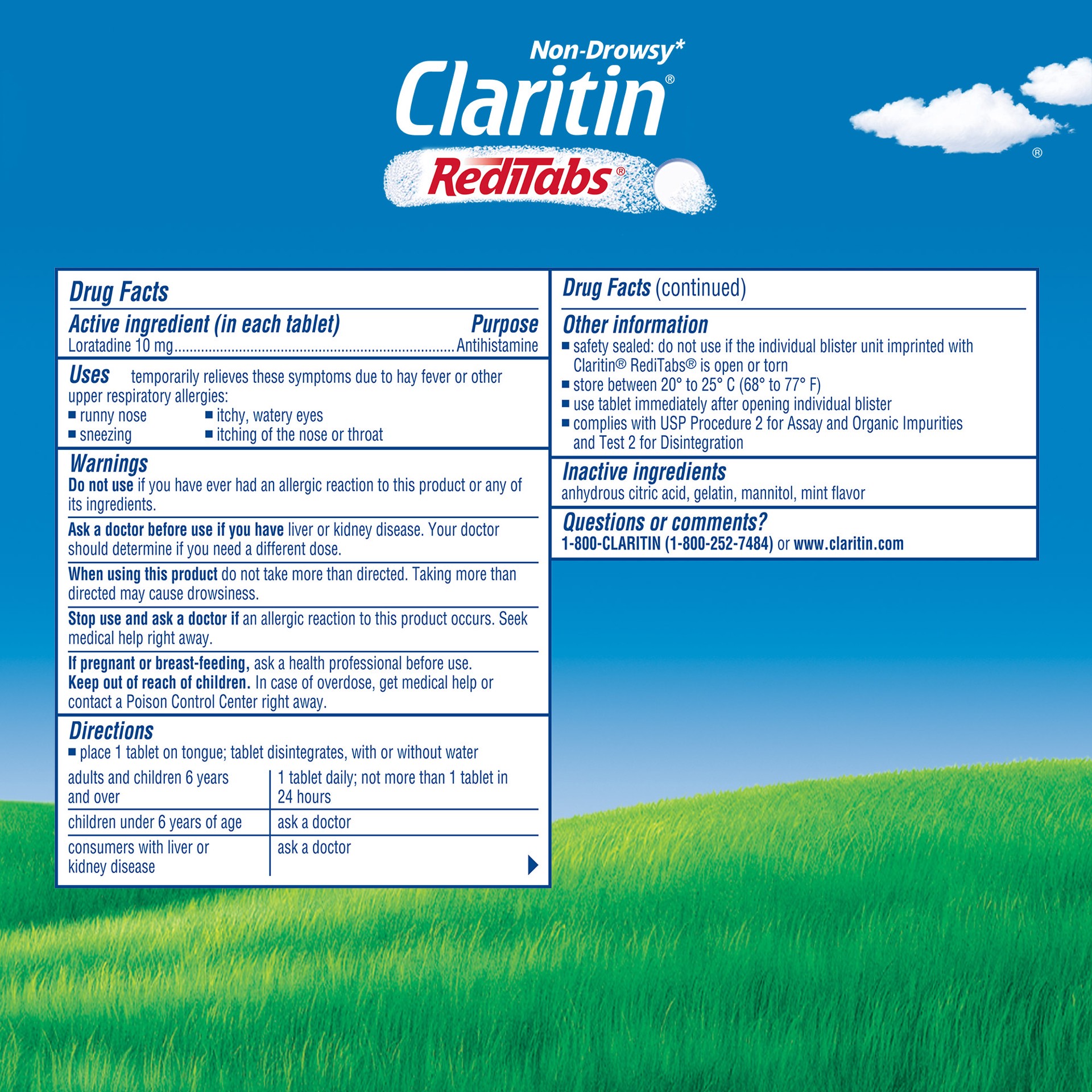 slide 2 of 2, Claritin RediTabs 10 mg 24 Hour Non-Drowsy, 70 Disintegrating Tablets, 