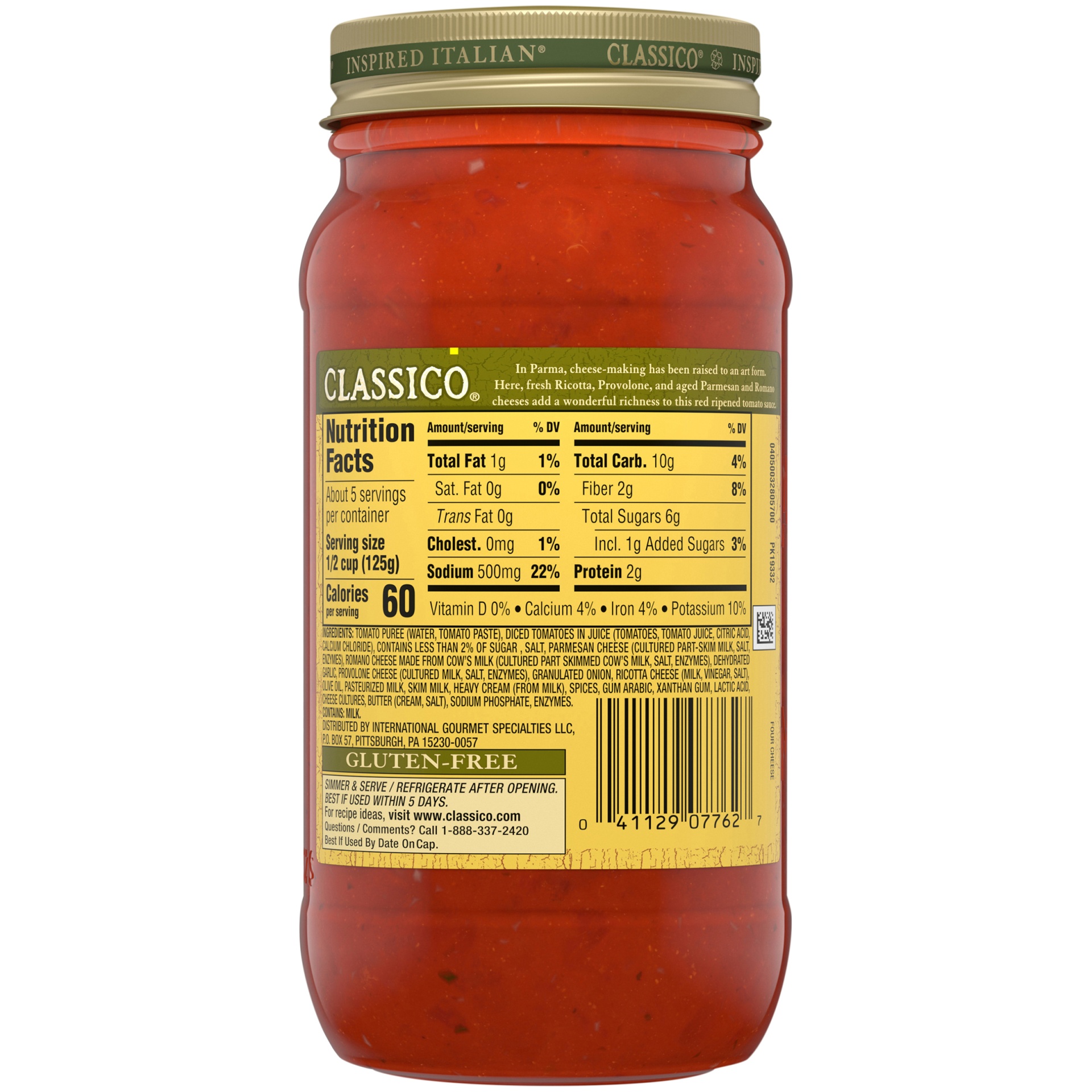slide 4 of 4, Classico Four Cheese Pasta Sauce Jar, 24 oz