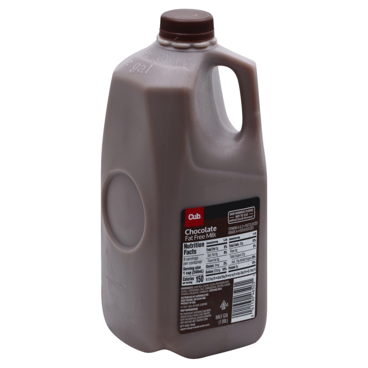 slide 1 of 1, Cub Milk, Fat Free, Chocolate, 0.5 Gallon, 1/2 gal