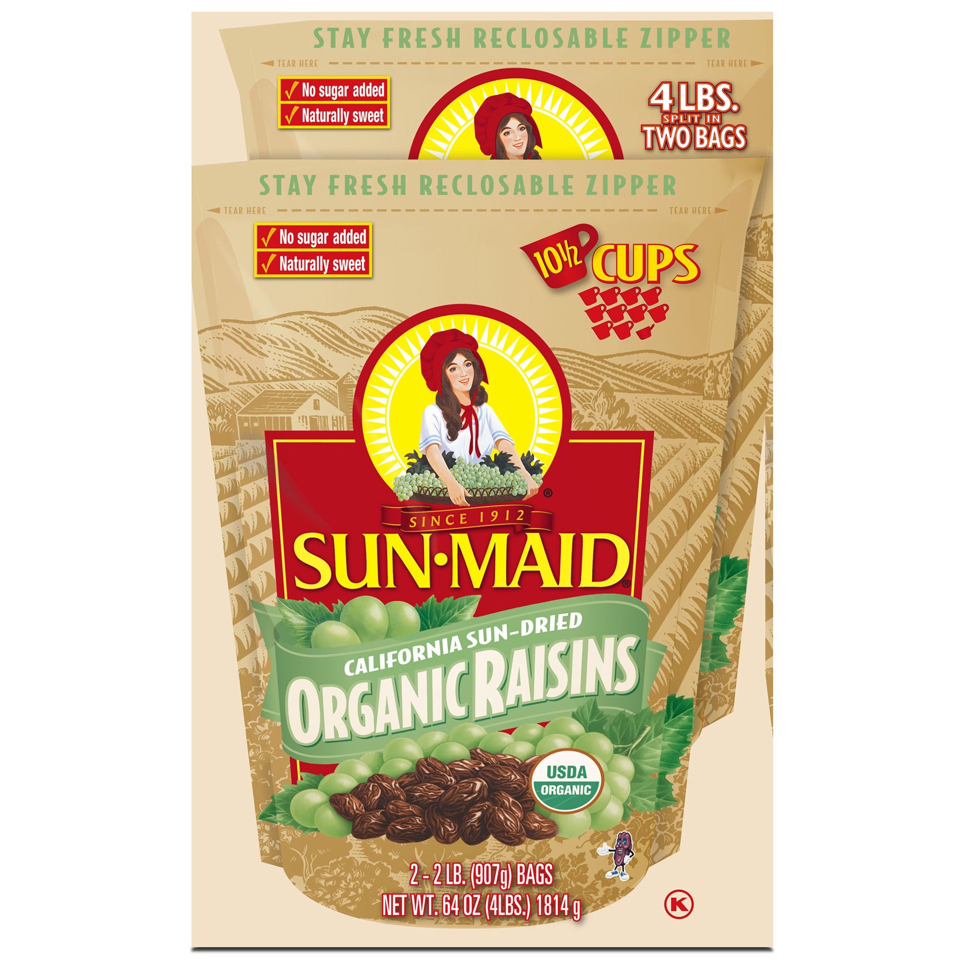 slide 1 of 1, Sun-Maid Organic California Sun-Dried Raisins, 2 lbs, 2 count, 