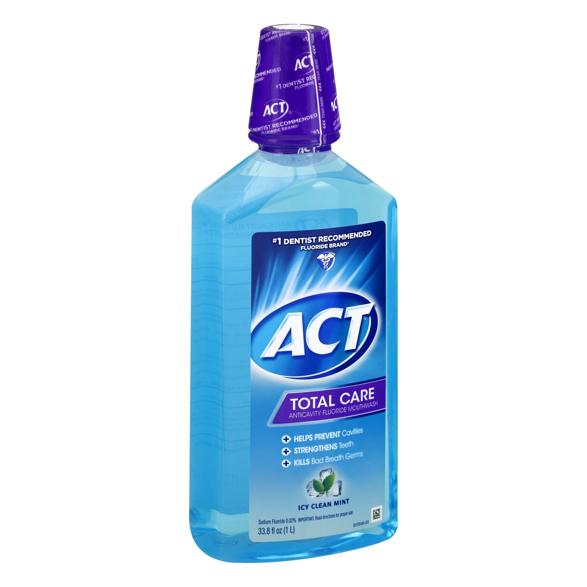slide 1 of 7, Act Total Care Anticavity Fluoride Mouthwash Icy Clean Mint, 33.8 fl oz