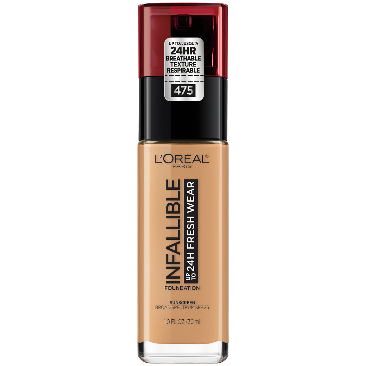 slide 1 of 34, L'Oréal Infallible 24HR Fresh Wear Foundation with SPF 25 - 475 Sun Beige - 1 fl oz, 1 fl oz