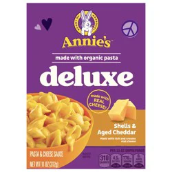 Annie''s Deluxe Shells and Aged Cheddar, Pasta and Cheese Sauce, Mac and Cheese Made with Organic Pasta, Dinner Side or Snacks, 11 oz