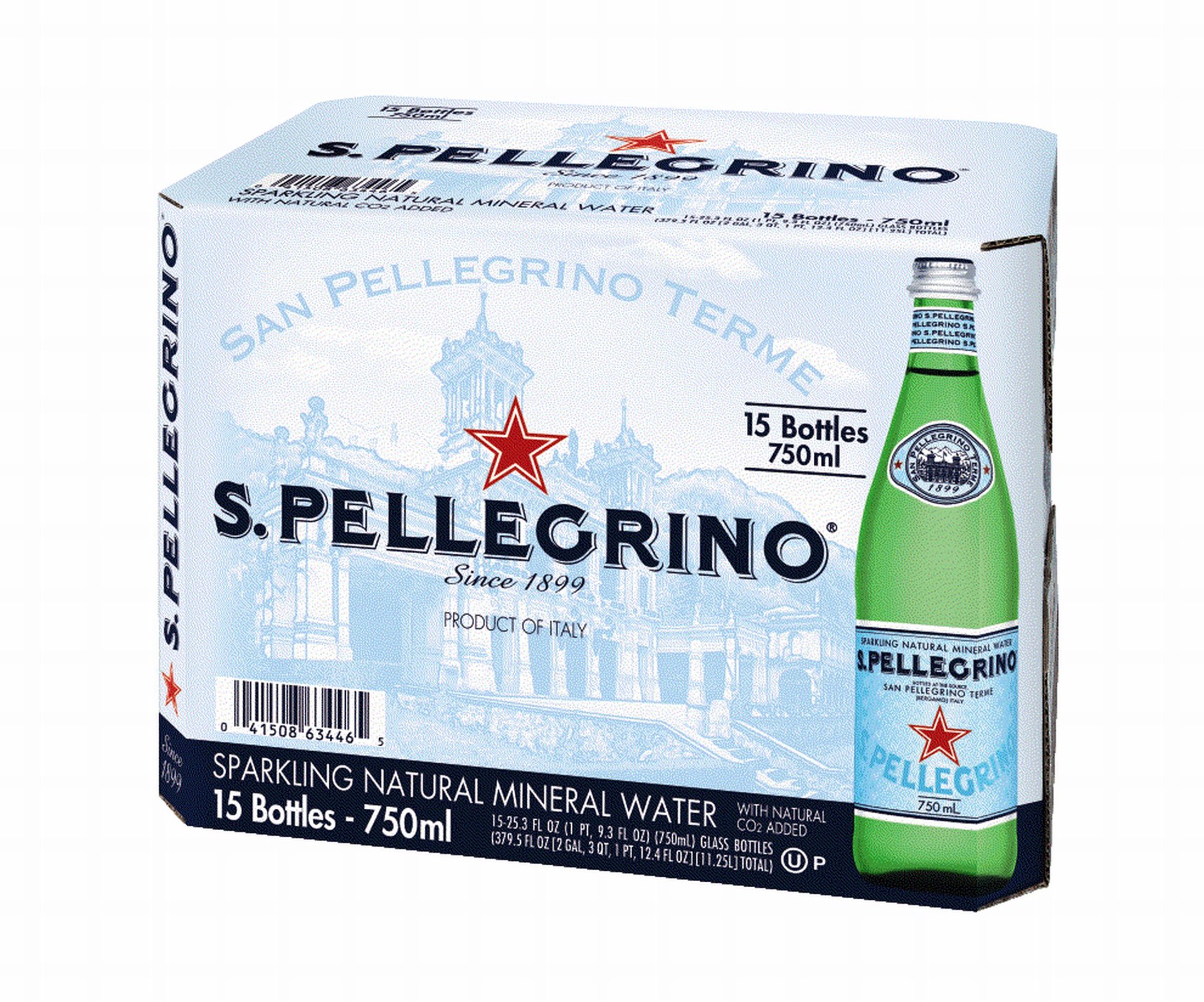 slide 2 of 2, S.Pellegrino Sparkling Natural Mineral Water, 15 Pack of Glass Bottles, 15 ct, 25.3 fl oz