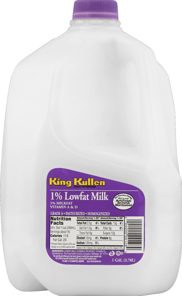 slide 1 of 8, King Kullen 1% Milk, 128 fl oz