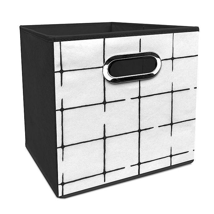 slide 1 of 1, Simply Essential Window Print Collapsible Bin - Black/Beige, 11 in