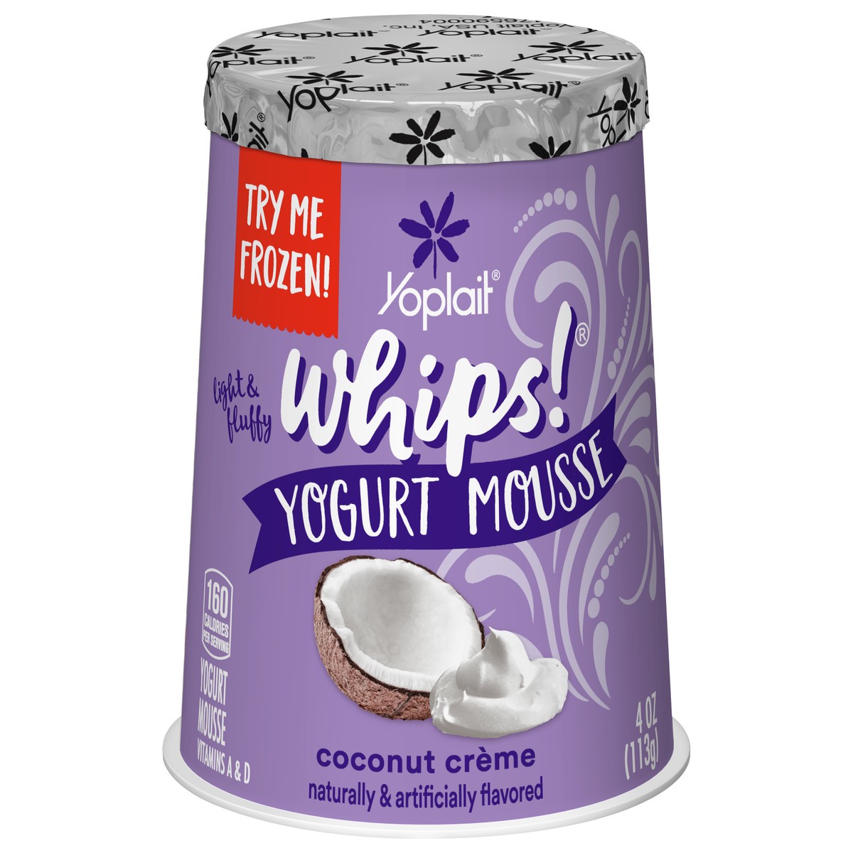 slide 1 of 9, Yoplait Whips Yogurt Mousse, Coconut Creme Flavored, Gluten Free Snack, 4 OZ Yogurt Cup, 4 oz