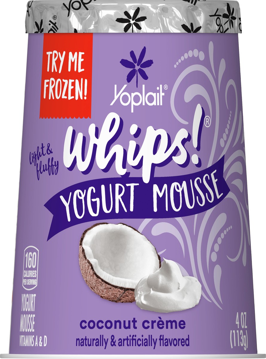 slide 4 of 9, Yoplait Whips Yogurt Mousse, Coconut Creme Flavored, Gluten Free Snack, 4 OZ Yogurt Cup, 4 oz