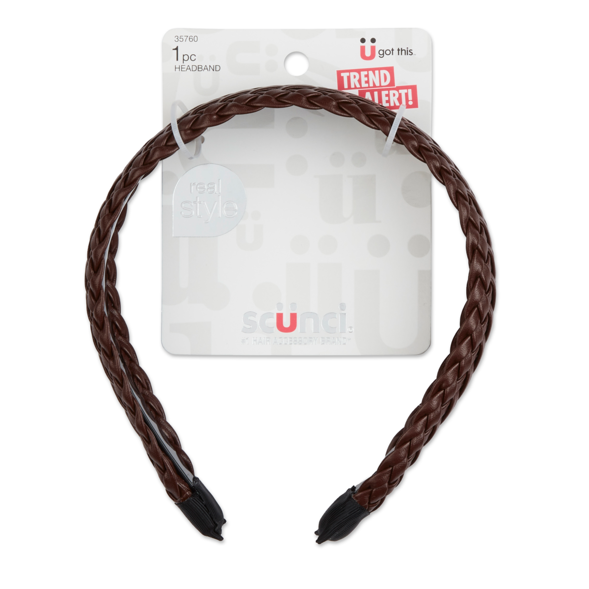 slide 1 of 5, Scunci Real Style Braided Headband Faux Leather, 1 ct