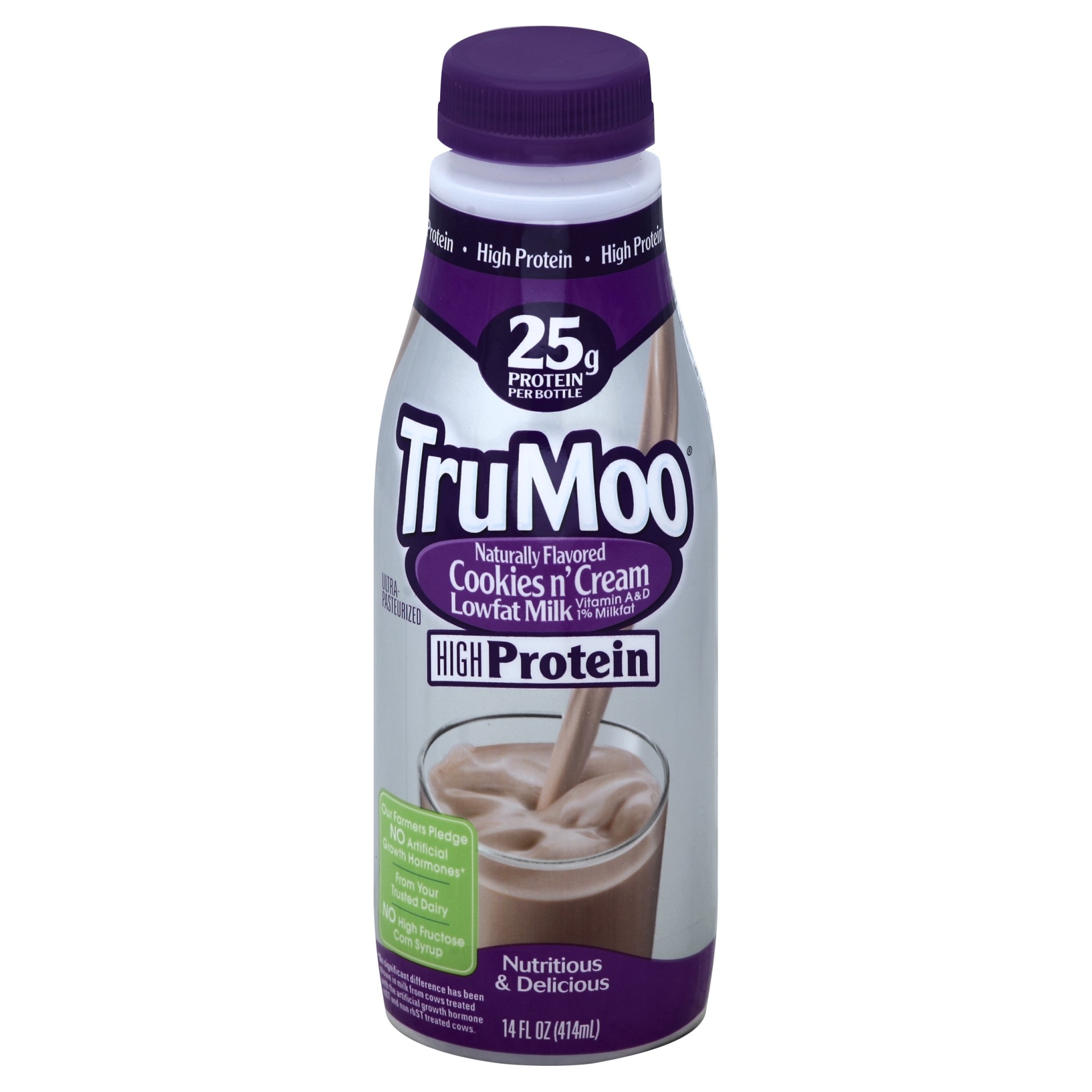 slide 1 of 2, TruMoo Lowfat Milk High Protein Cookies n' Cream, 14 fl oz