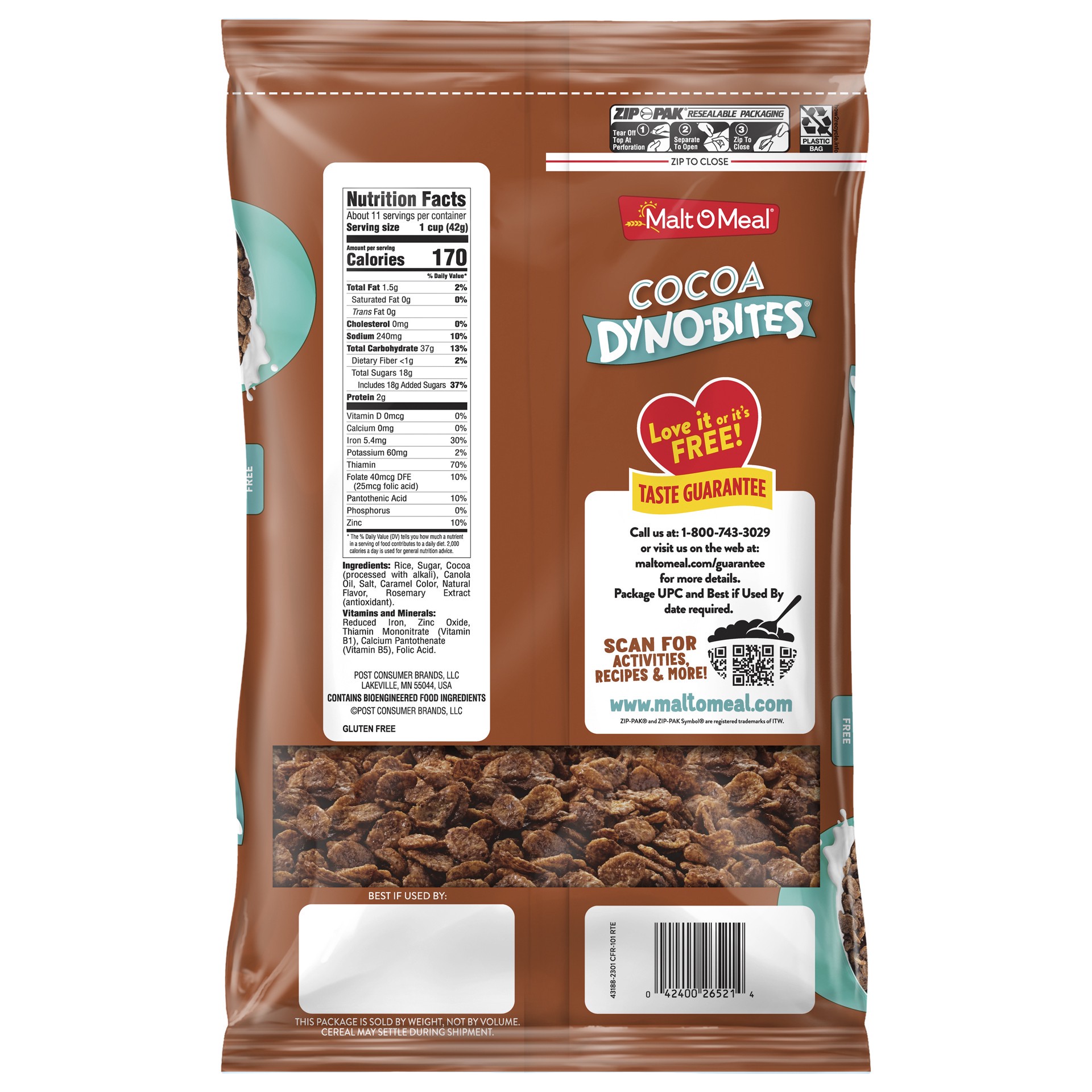 slide 3 of 5, Malt-O-Meal Cocoa Dyno Bites Gluten Free Breakfast Cereal, 17 OZ Bag, 17 oz
