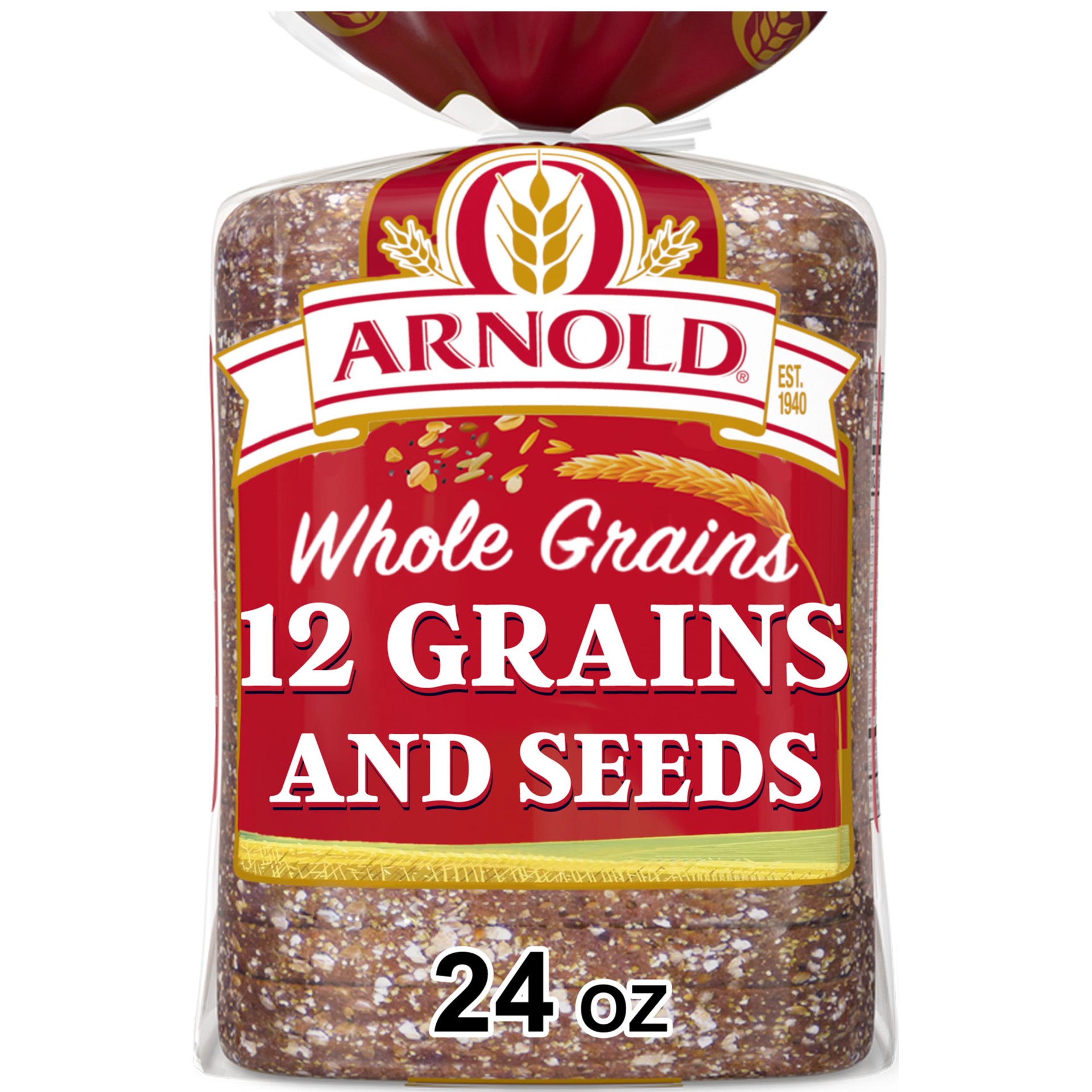 slide 1 of 5, Arnold 12 Grains and Seeds Bread, 24 oz, Whole Grain Multigrain Bread, Bag, 24 oz