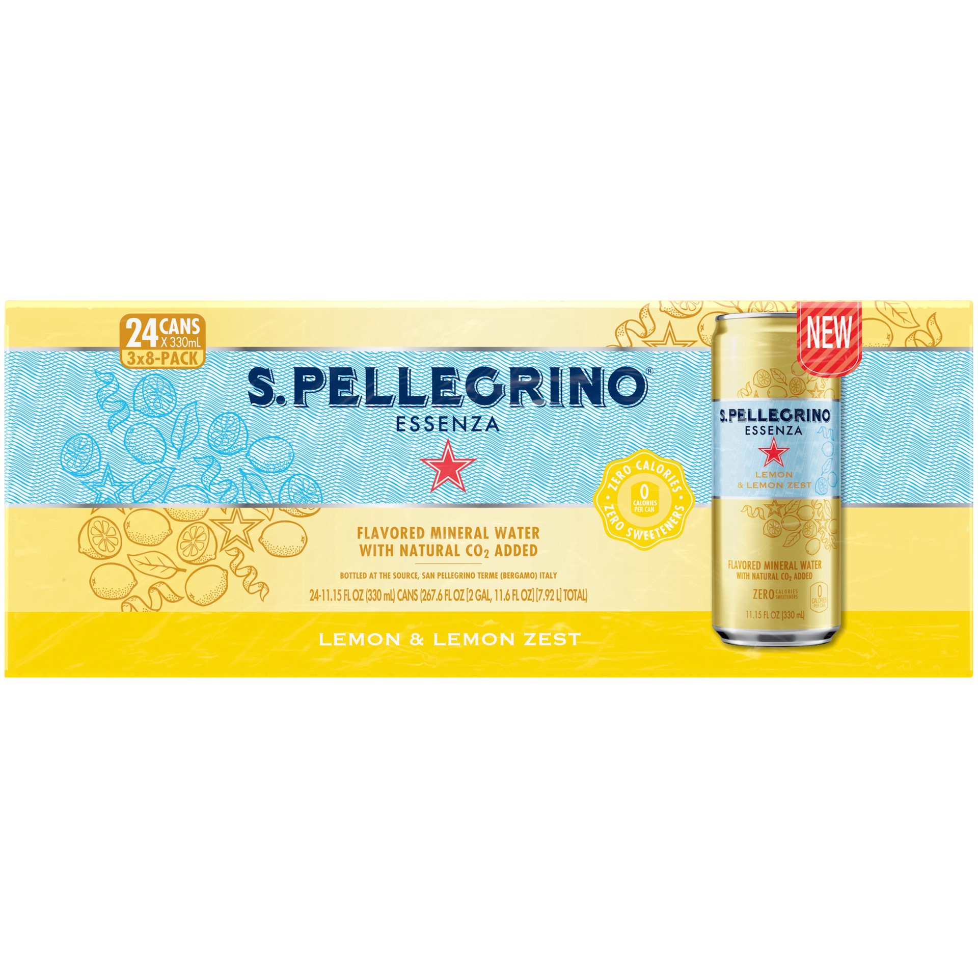 slide 3 of 4, S.Pellegrino S. Pellegrino Essenza Flavored Mineral Water Lemon & Lemon Zest Can 11.15 oz - 24 pack, 44.60 oz