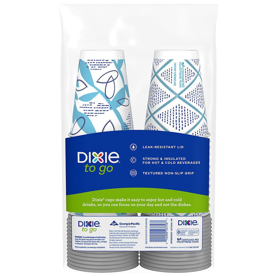 slide 3 of 4, DIXIE TO GO Disposable Paper Cups with Lids, 12 oz. Cups, 26 Count, 26 ct