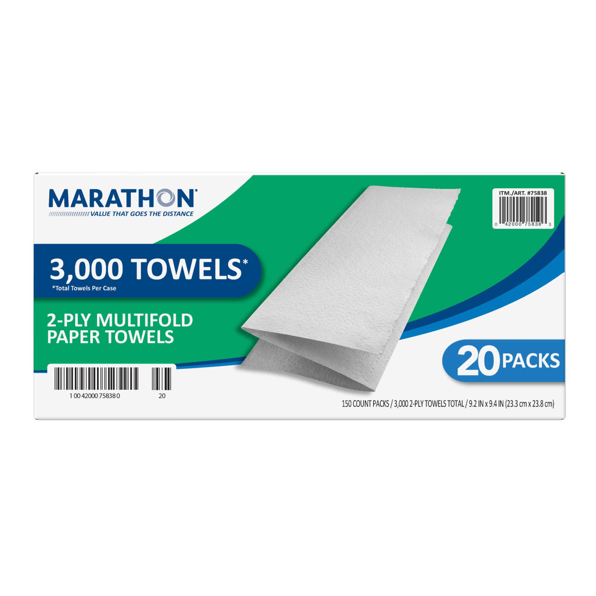 slide 1 of 2, Marathon Paper Towel, Premium Multifold, 150 Towels, 20 count, 