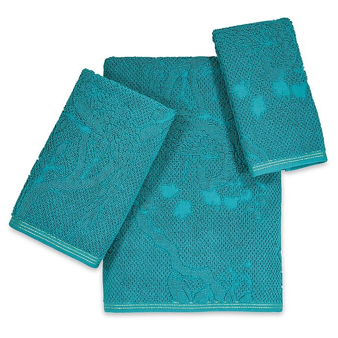 slide 2 of 2, Peacock Fingertip Towel - Teal, 1 ct