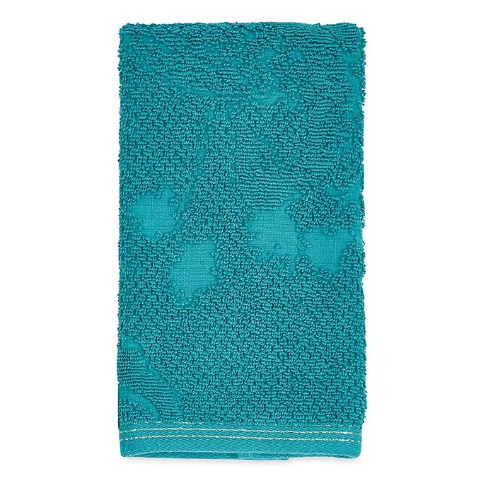 slide 1 of 2, Peacock Fingertip Towel - Teal, 1 ct