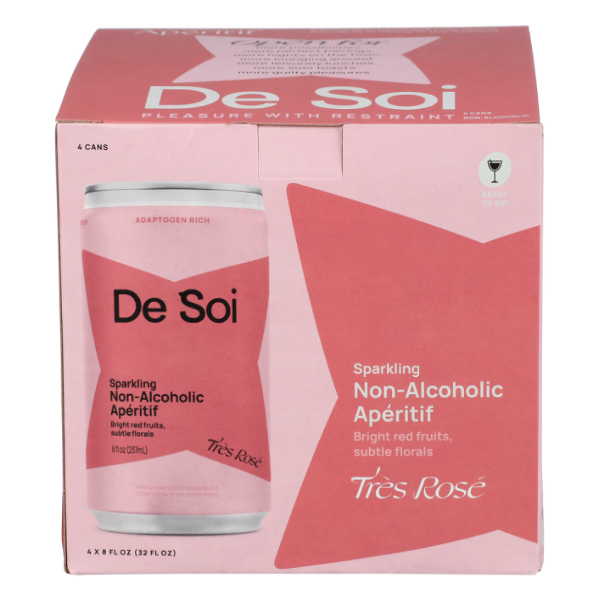 slide 1 of 1, De Soi Sparkling Non-Alcoholic Tres Rose Aperitif 4 - 8 fl oz Cans, 4 ct