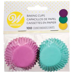 Wilton Solid Magenta, Teal and Yellow Mini Paper Cupcake Liners, 100-Count