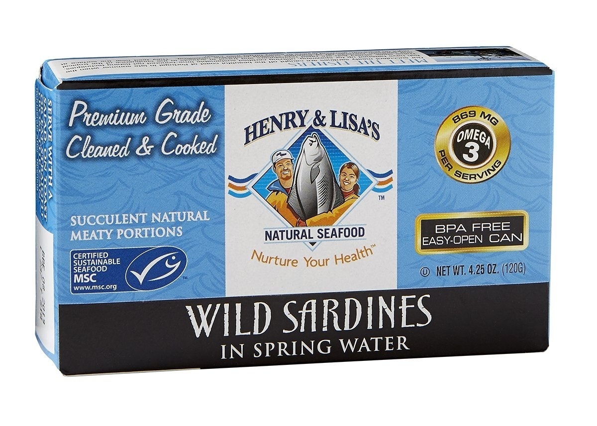 slide 1 of 1, Henry & Lisa's Sardines, Wild, in Spring Water, 4.25 oz