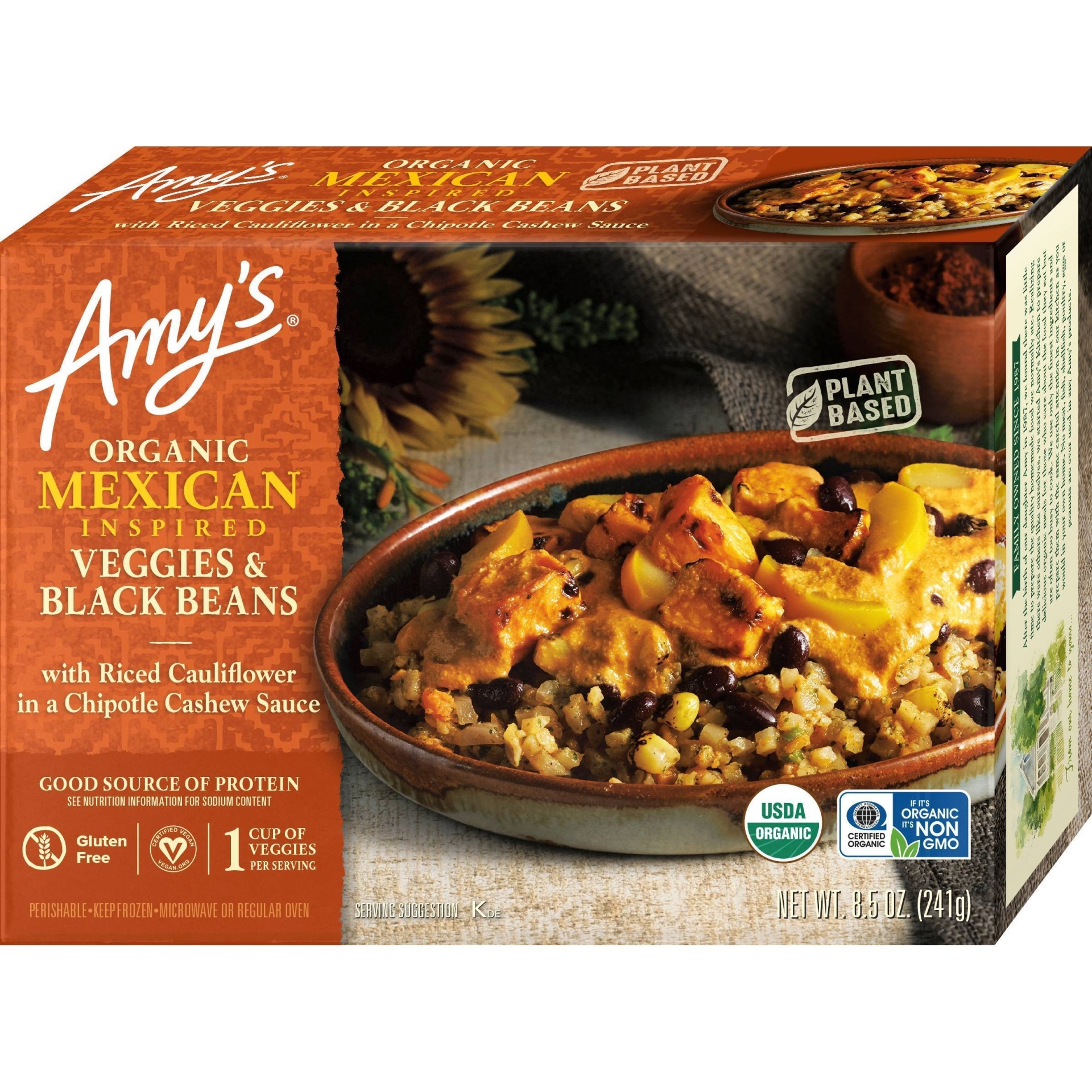 slide 1 of 3, Amy's Kitchen Frozen Mexican Veggies and Black Beans, 8.5 oz