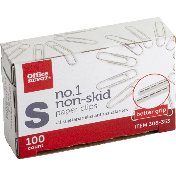 slide 3 of 5, Office Depot Brand Paper Clips, No. 1 Regular - Silver, Nonskid Finish, 10 ct