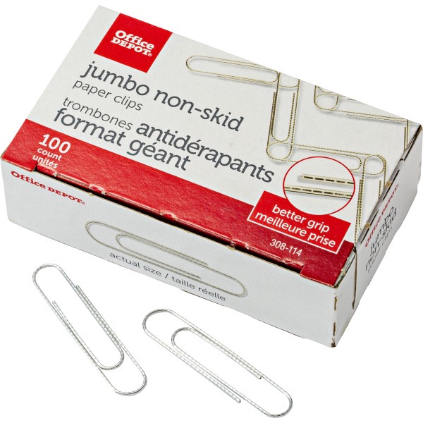 slide 5 of 5, Office Depot Brand Paper Clips, Jumbo - Silver, Nonskid Finish, 10 ct
