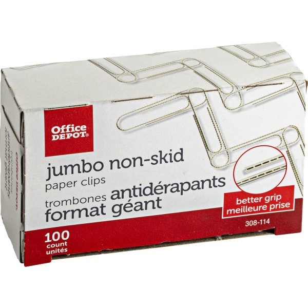slide 2 of 5, Office Depot Brand Paper Clips, Jumbo - Silver, Nonskid Finish, 10 ct