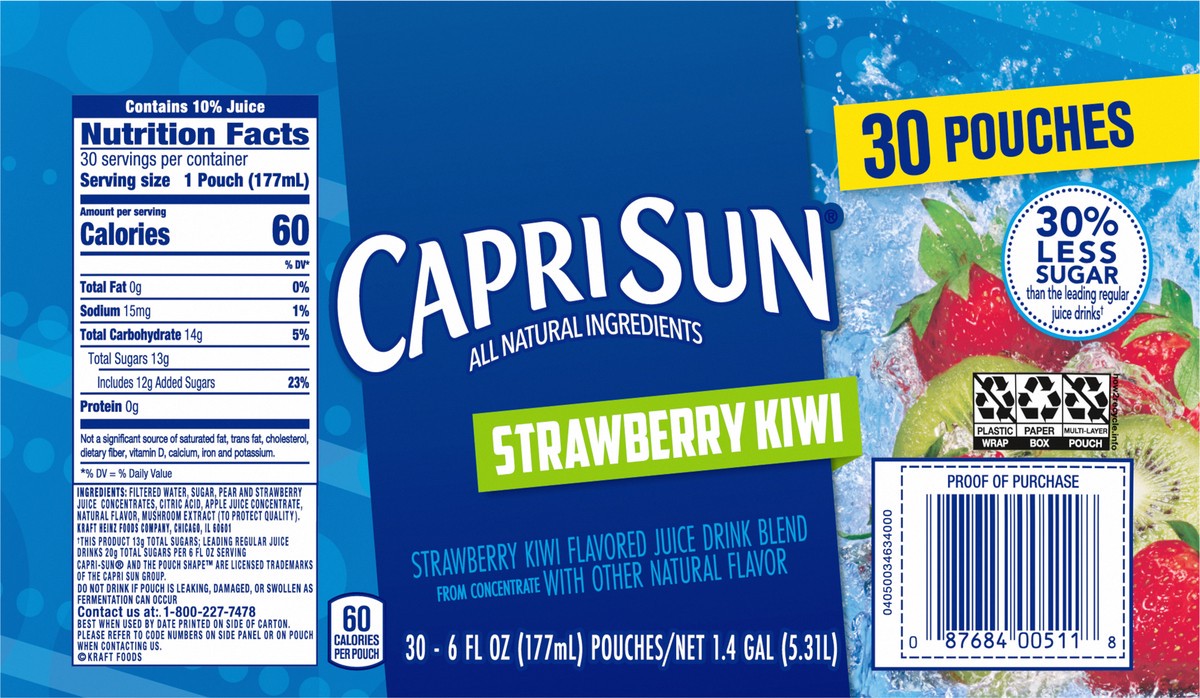 slide 3 of 9, Capri Sun Strawberry Kiwi Juice Drink, 30 ct; 6 fl oz
