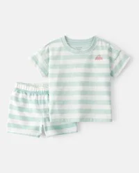Carter's Baby Boy 2-Piece Shark Striped Top & Short Set - Blue/Ivory Blue 18M